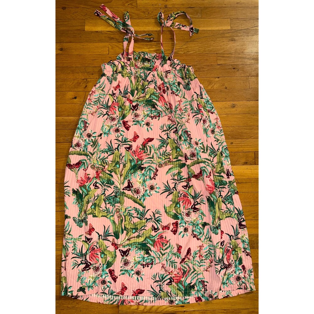 H&M Smocked-bodice strappy dress in a pink/floral or tropical pattern 12 New - Picture 2 of 8
